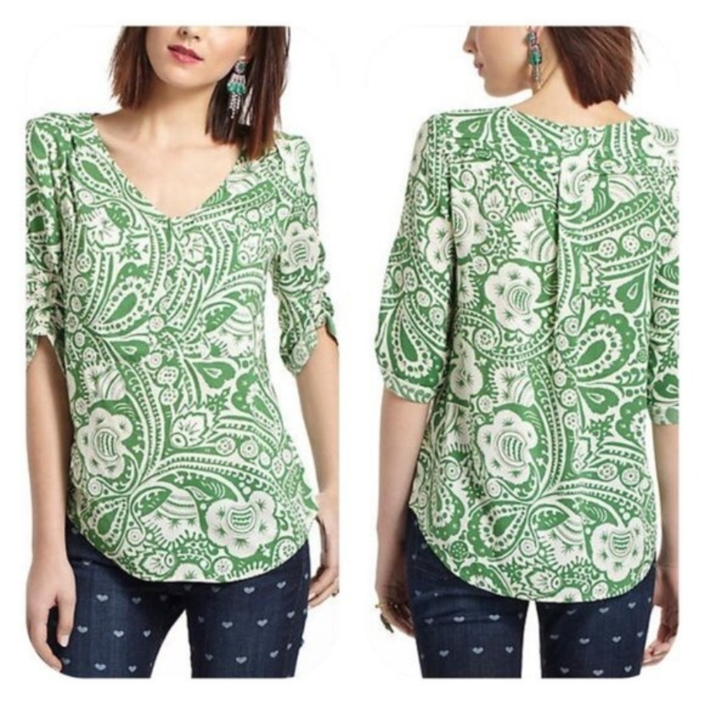 MAEVE Charleston Henley peasant print shirt S